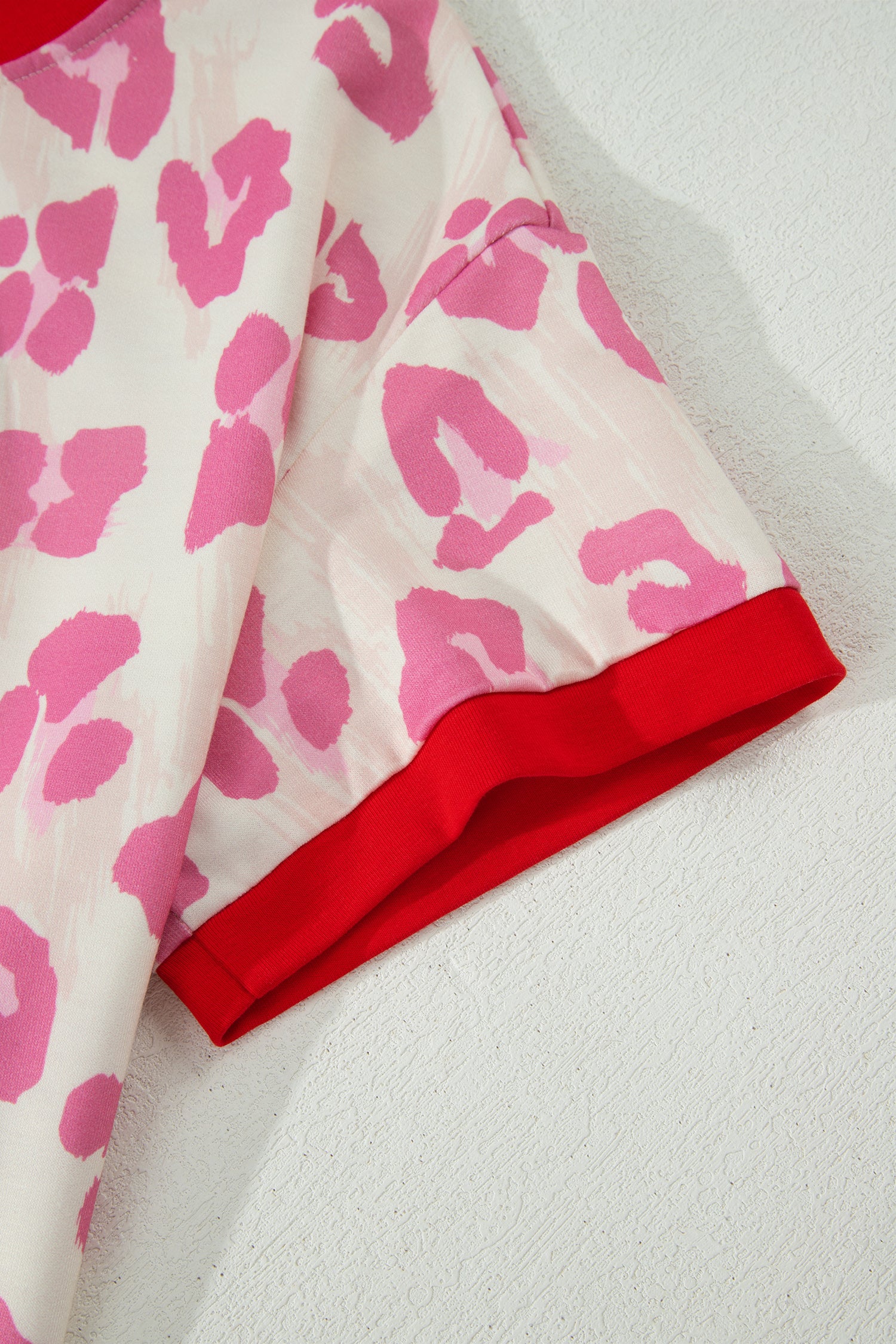 Brown Unique Leopard Print Contrast Trim Top Loose 2pcs Short Set