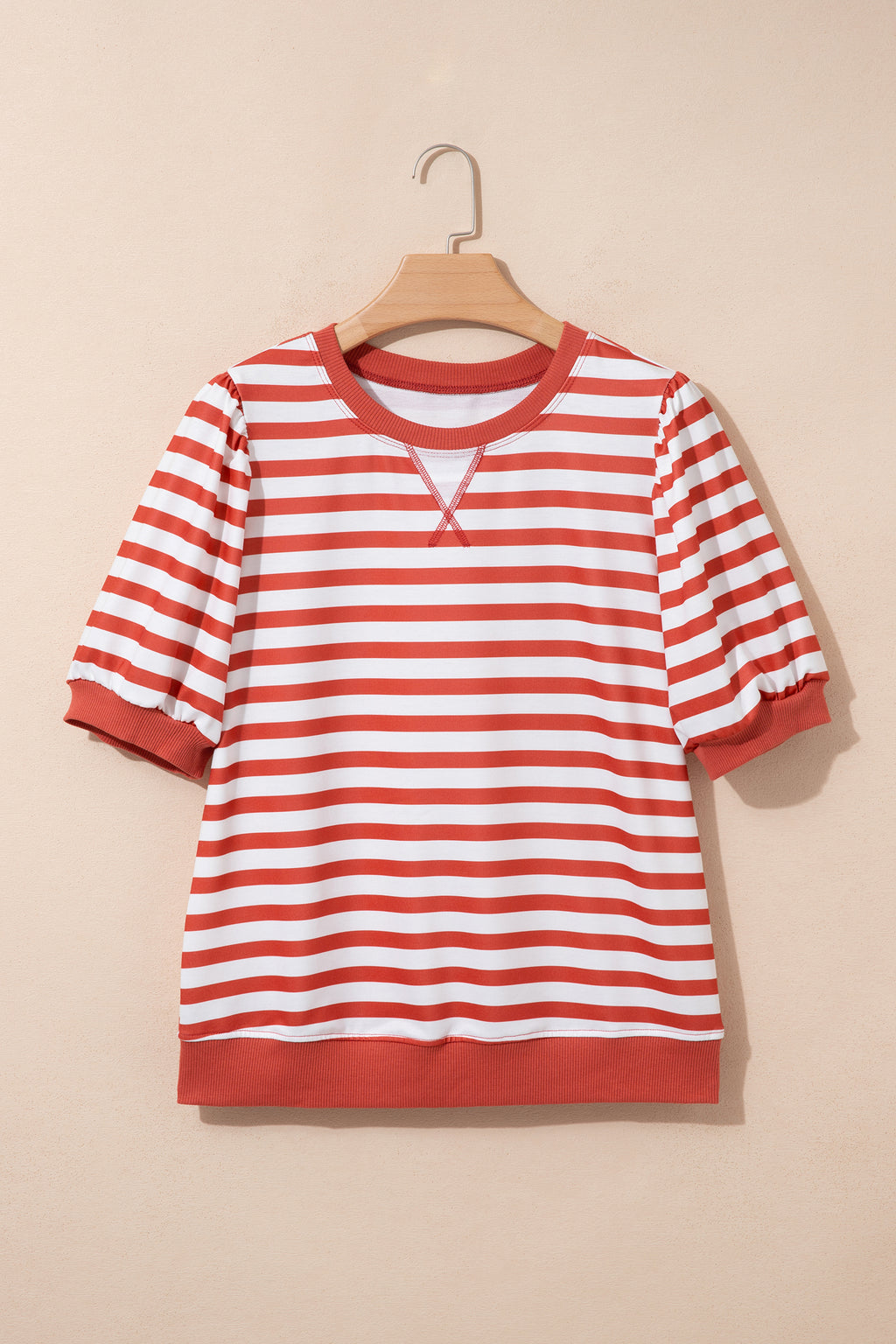 Orange Stripe Short Bubble Sleeve T Shirt