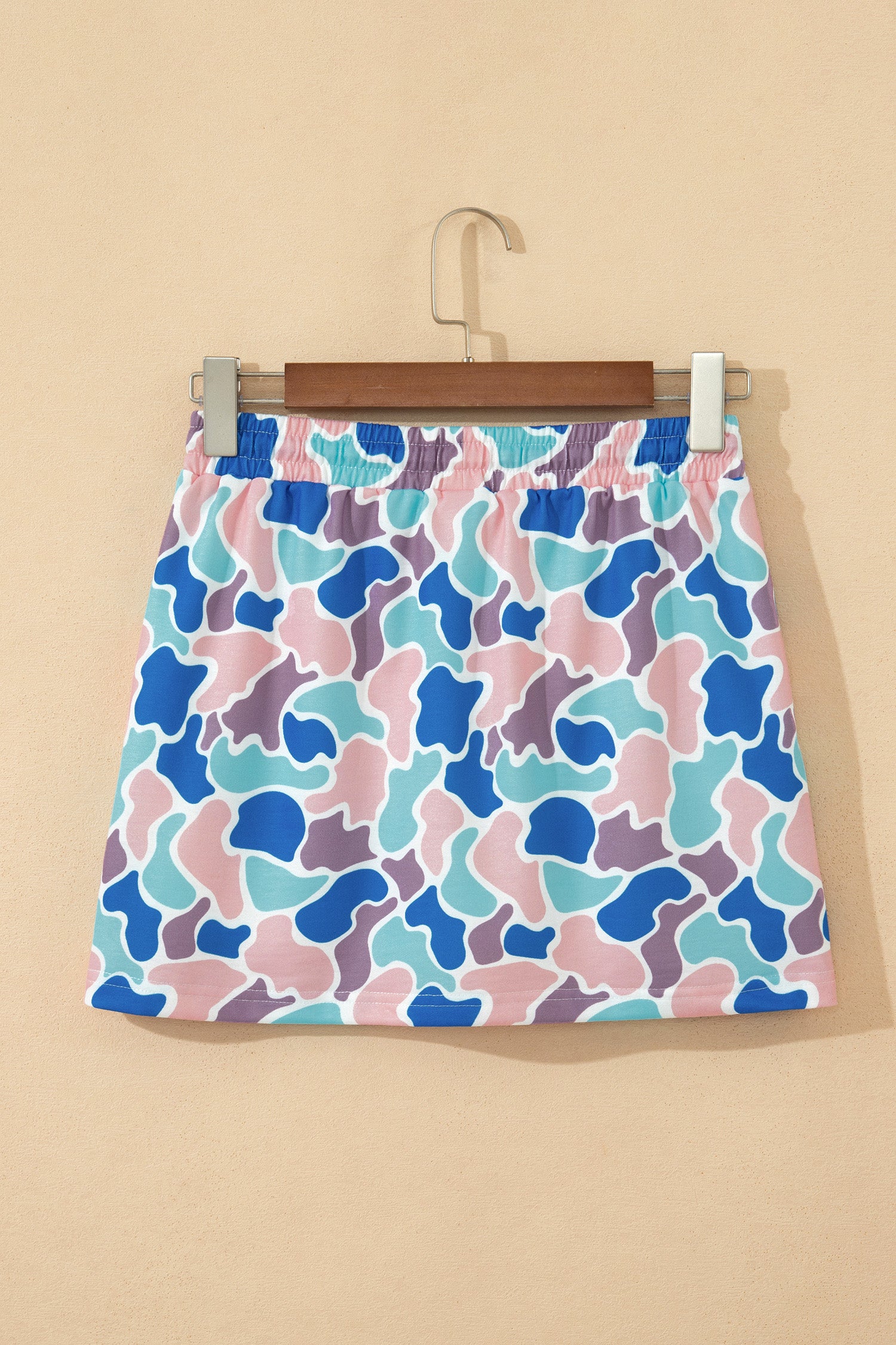 Khaki Abstract Camo Elastic Waist Drawstring Mini Skort