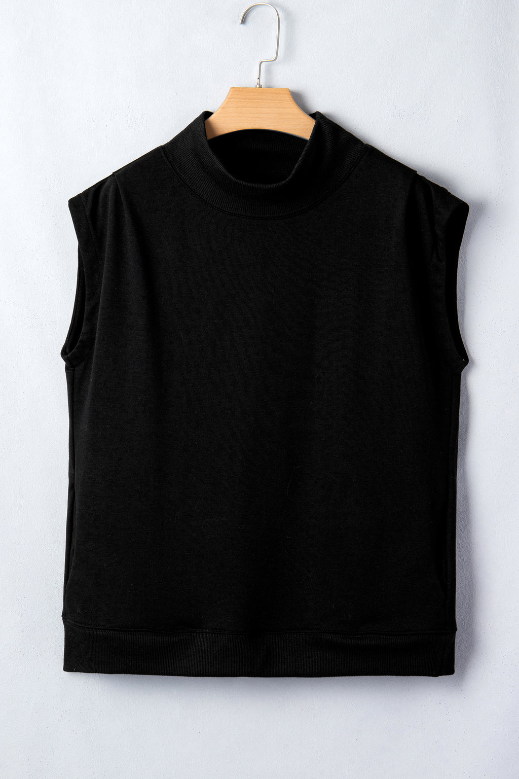 Myosotis Solid Color High Neck Cap Sleeve Loose Top