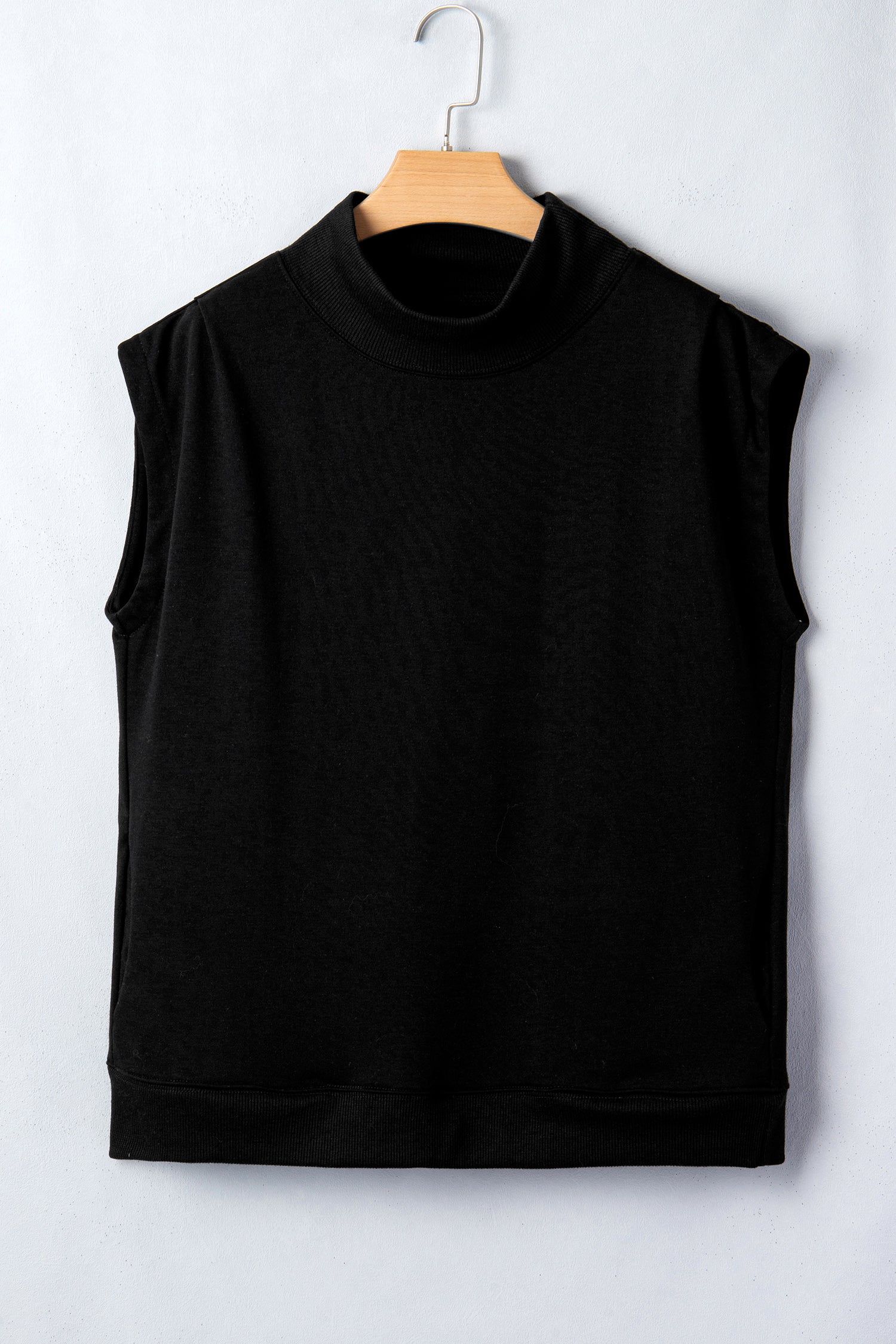 Myosotis Solid Color High Neck Cap Sleeve Loose Top